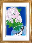 三岸節子「青い背景のピンクの花」